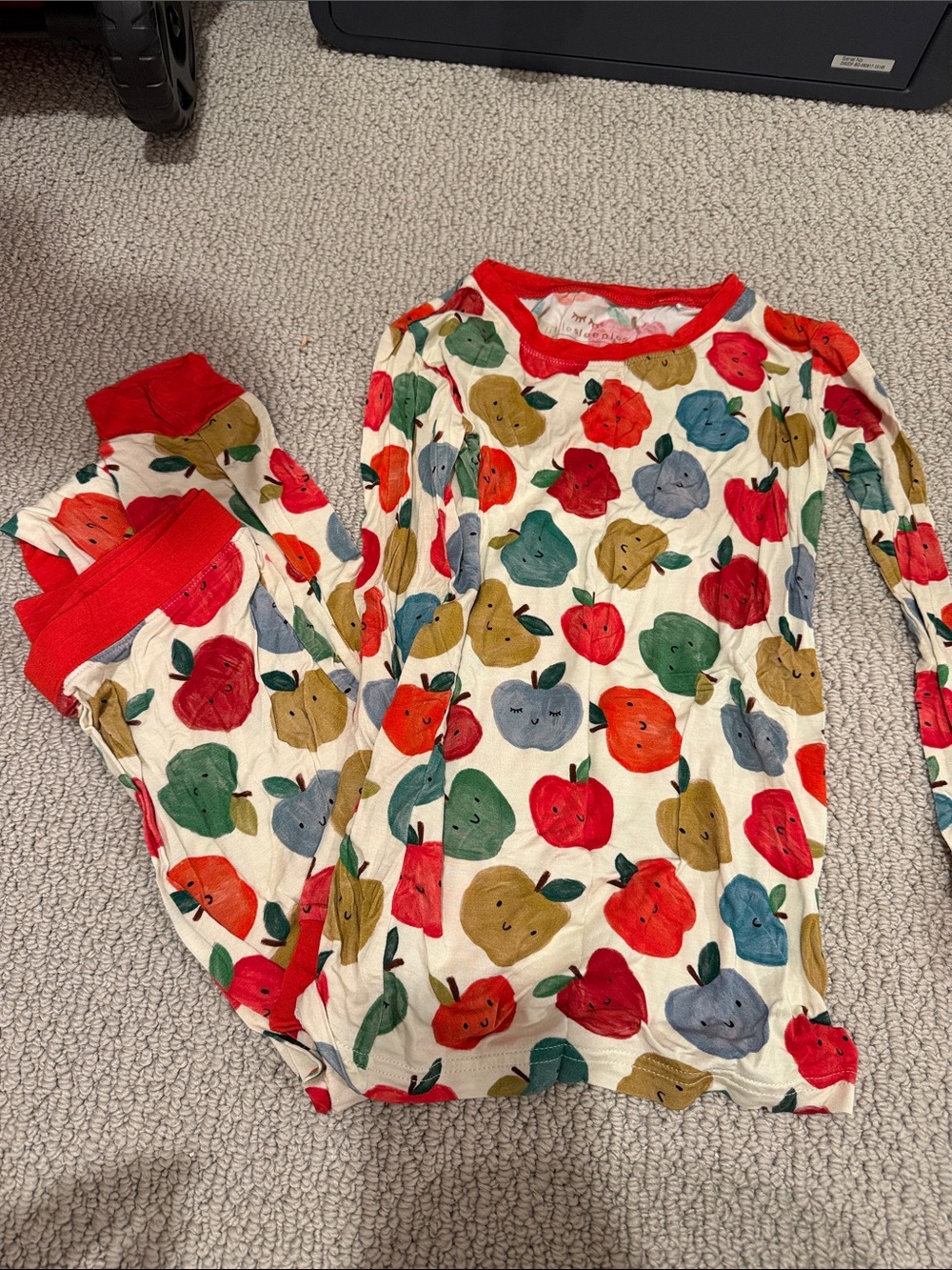 Little Sleepies Cream Apple Print Pajama Set with Red Trim